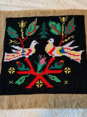 Handstitched Birds on Burlap Material
